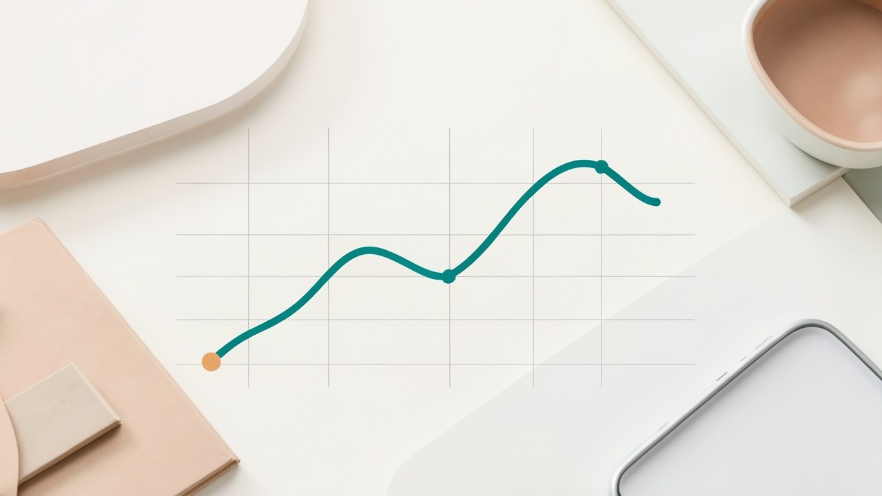 A modern, abstract representation of a mortgage rate trend line over a light gray background, with a subtle upward curve and a small amber dot indicating a current point.